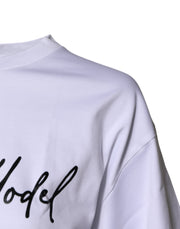 Dolce & Gabbana White Printed Cotton Round Neck Top T-shirt