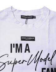 Dolce & Gabbana White Printed Cotton Round Neck Top T-shirt