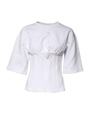 Dolce & Gabbana White Cotton Blend 3/4 Sleeves Blouse Top