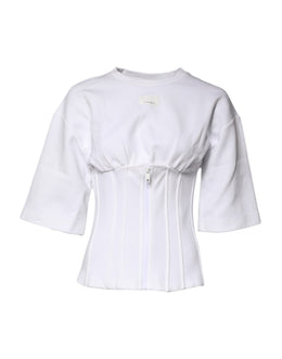Dolce & Gabbana White Cotton Blend 3/4 Sleeves Blouse Top