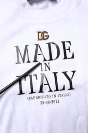 Dolce & Gabbana White Printed Round Neck Top Cotton T-shirt