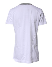 Dolce & Gabbana White Printed Round Neck Top Cotton T-shirt