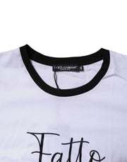 Dolce & Gabbana White Printed Round Neck Top Cotton T-shirt