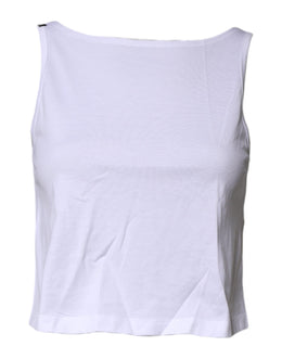 Dolce & Gabbana White Cotton Sleeveless Round Neck Tank Top
