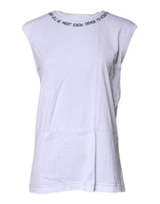Dolce & Gabbana White Cotton Sleeveless Printed Tank T-shirt