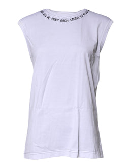 Dolce & Gabbana White Cotton Sleeveless Printed Tank T-shirt