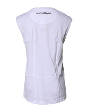 Dolce & Gabbana White Cotton Sleeveless Printed Tank T-shirt