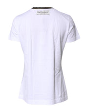 Dolce & Gabbana White Printed Round Neck Top Cotton T-shirt
