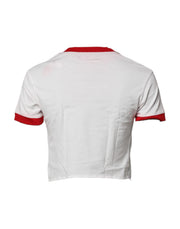 Dolce & Gabbana White Printed Round Neck Cropped Top T-shirt