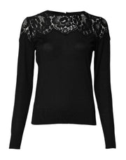 Dolce & Gabbana Black Floral Lace Long Sleeves Blouse Top