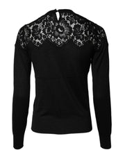 Dolce & Gabbana Black Floral Lace Long Sleeves Blouse Top