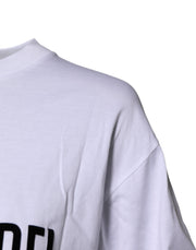 Dolce & Gabbana White Printed Round Neck Top Cotton T-shirt