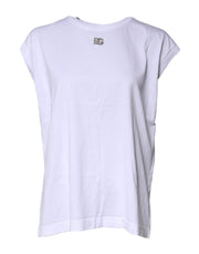 Dolce & Gabbana White Cotton Sleeveless Round Neck Tank Top