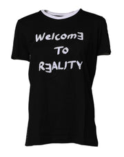 Dolce & Gabbana Black Printed Round Neck Top Cotton T-shirt