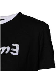 Dolce & Gabbana Black Printed Round Neck Top Cotton T-shirt