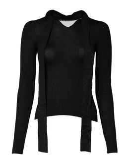 Dolce & Gabbana Black Cashmere Ascot Collar Long Sleeve Top