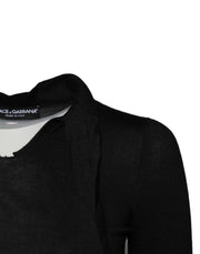 Dolce & Gabbana Black Cashmere Ascot Collar Long Sleeve Top