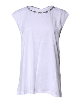 Dolce & Gabbana White Cotton Sleeveless Printed Tank T-shirt
