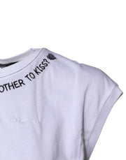 Dolce & Gabbana White Cotton Sleeveless Printed Tank T-shirt