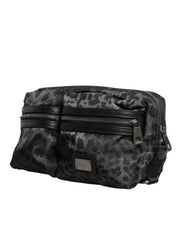 Dolce & Gabbana Black Gray Leopard DG Logo Belt Waist Fanny Pack Bag