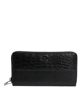 Dolce & Gabbana Black Leather Logo Plaque Zip Around Continental Wallet