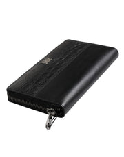 Dolce & Gabbana Black Leather Logo Plaque Zip Around Continental Wallet