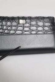 Dolce & Gabbana Black Leather Logo Plaque Zip Around Continental Wallet