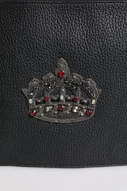 Dolce & Gabbana Black Calfskin Crown Embellished Clutch Pouch Bag