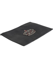 Dolce & Gabbana Black Calfskin Crown Embellished Clutch Pouch Bag
