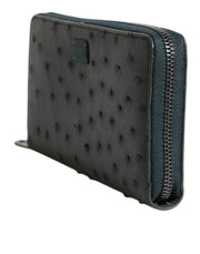 Dolce & Gabbana Green Ostrich Logo Plaque Zip Around Continental Wallet