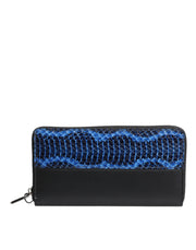 Dolce & Gabbana Black Blue Exotic Leather Embossed Continental Wallet
