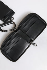 Dolce & Gabbana Black Leather Lanyard Zip Around Card Holder Wallet