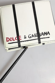 Dolce & Gabbana White Leather DG Crown Royals Bifold Card Holder Wallet