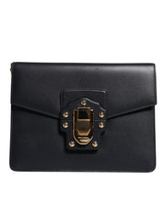 Dolce & Gabbana Black Leather Logo Gold Crossbody Purse Bag
