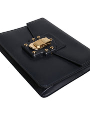 Dolce & Gabbana Black Leather Logo Gold Crossbody Purse Bag