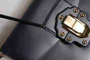 Dolce & Gabbana Black Leather Logo Gold Crossbody Purse Bag
