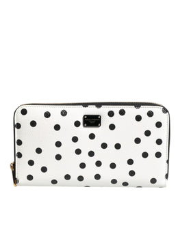 Dolce & Gabbana White Black Striped Leather Zip Around Continental Wallet