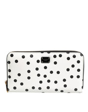 Dolce & Gabbana White Black Striped Leather Zip Around Continental Wallet