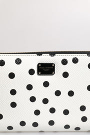 Dolce & Gabbana White Black Striped Leather Zip Around Continental Wallet