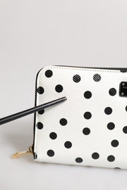 Dolce & Gabbana White Black Striped Leather Zip Around Continental Wallet