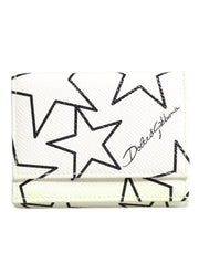 Dolce & Gabbana White Leather Trifold DG Star Print Card Holder Wallet