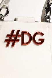Dolce & Gabbana White Leather #DG BEATRICE Top Handle Tote Bag