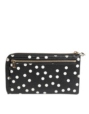 Dolce & Gabbana Black White Dotted Leather Zip Around Continental Wallet