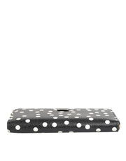 Dolce & Gabbana Black White Dotted Leather Zip Around Continental Wallet