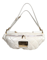 Dolce & Gabbana White Quilted Logo Plaque Belt Waist Fanny Pack Bag