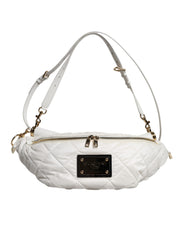Dolce & Gabbana White Quilted Logo Plaque Belt Waist Fanny Pack Bag