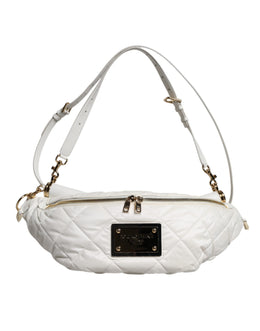 Dolce & Gabbana White Quilted Logo Plaque Belt Waist Fanny Pack Bag