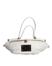 Dolce & Gabbana White Quilted Logo Plaque Belt Waist Fanny Pack Bag