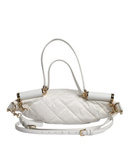 Dolce & Gabbana White Quilted Logo Plaque Belt Waist Fanny Pack Bag