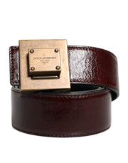 Dolce & Gabbana Brown Leather Gold Metal Buckle Classic Belt